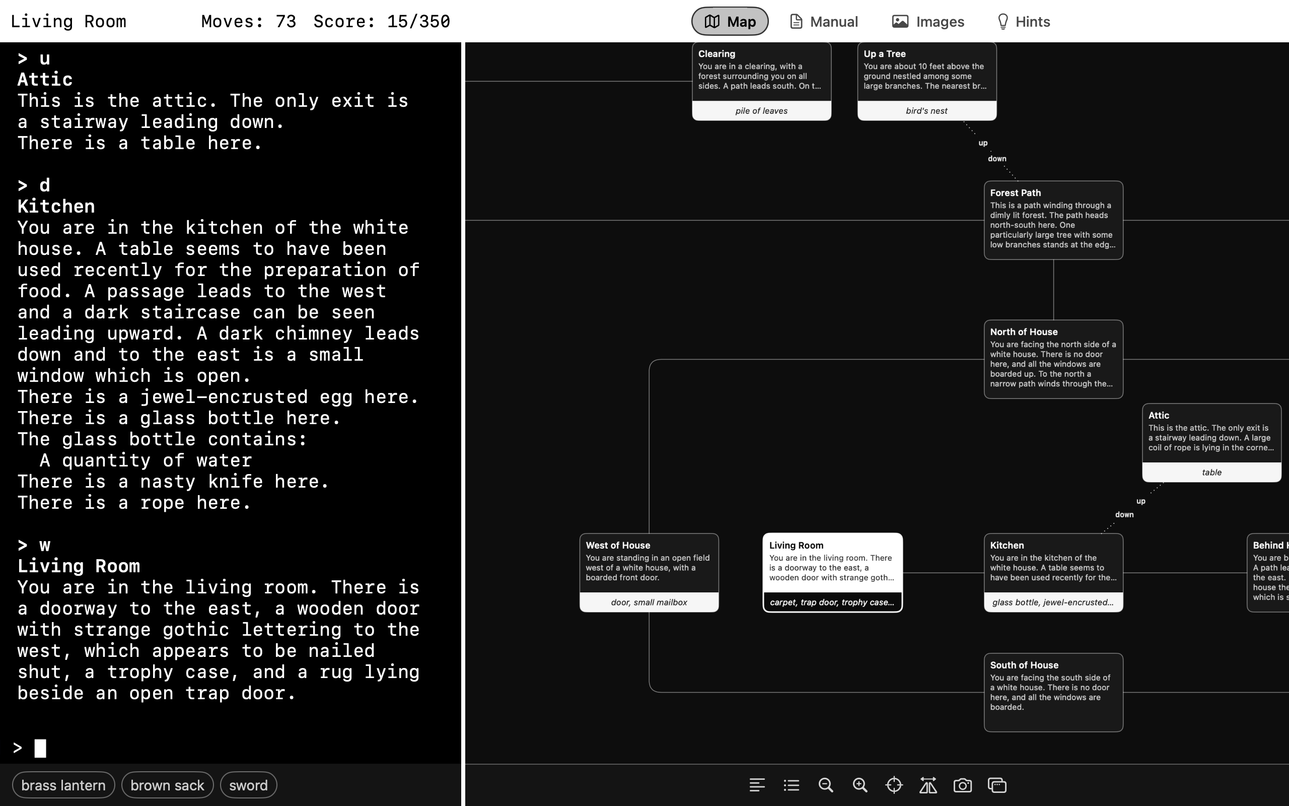 Cairn play window with an automatic map beside the story transcript