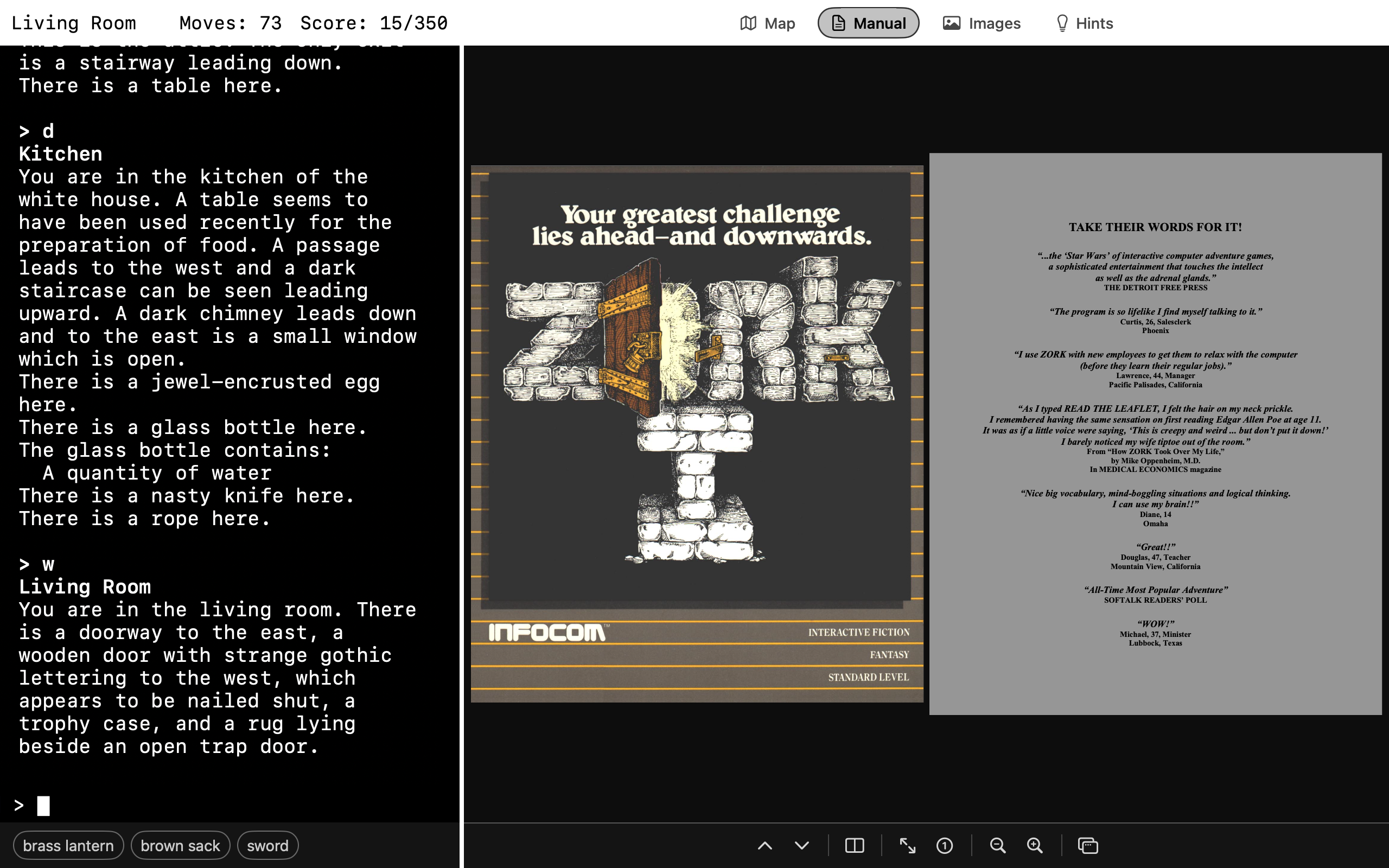 A game manual PDF open beside a Cairn story